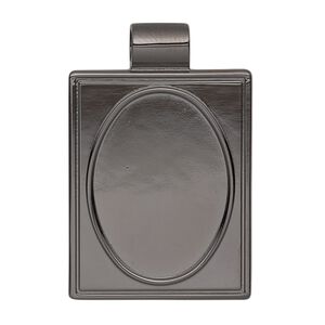 Pendant, gunmetal-plated "pewter" (zinc-based alloy), 38x25mm single-sided rectangle with 25x18mm oval setting and tube bail. Sold individually.