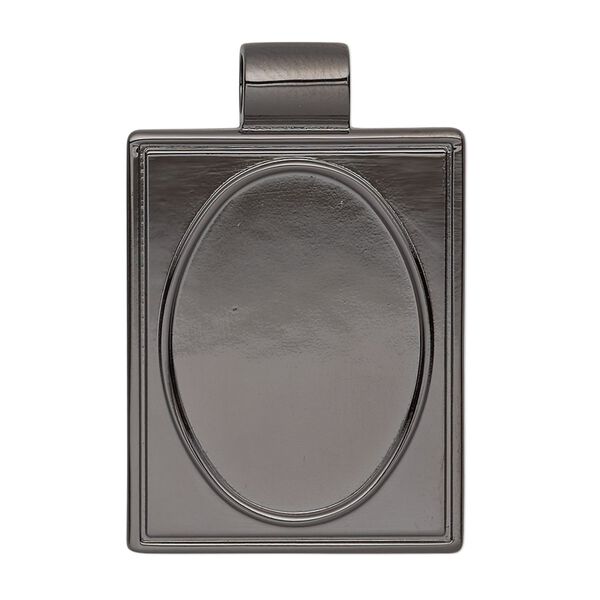 Pendant, gunmetal-plated "pewter" (zinc-based alloy), 38x25mm single-sided rectangle with 25x18mm oval setting and tube bail. Sold individually. image number 0
