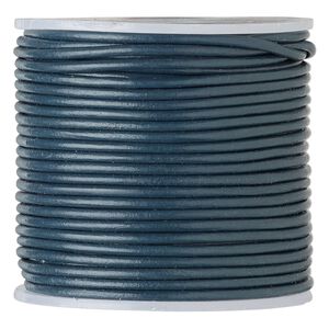 Cord, leather (dyed), dark blue, 1.4-1.6mm round. Sold per 25-yard spool.