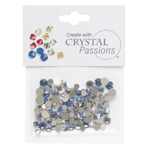 Flat back mix 1pkg144 crystal clear and light sapphire, Crystal Passions&reg; rhinestone 3.0-4.8mm round SS12 / SS16 / SS20