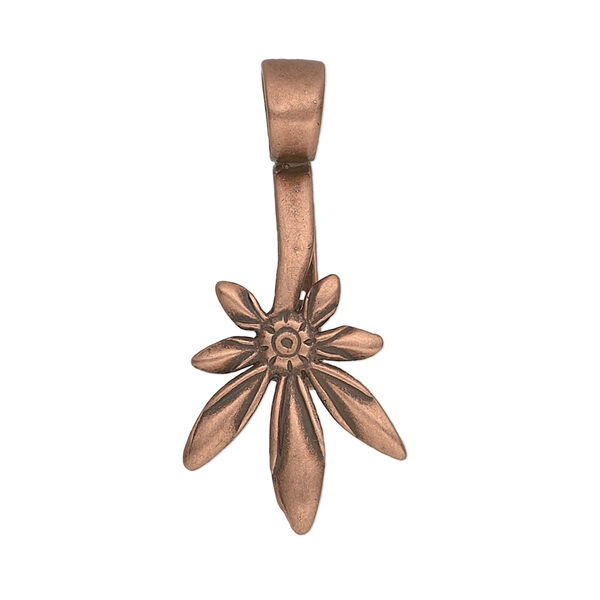 Bail, JBB Findings, ice-pick, antique copper-plated brass, 25x15.5mm leaf with 12mm grip length. Sold individually. image number 0