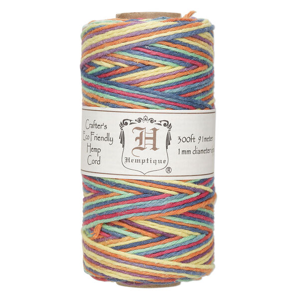 Cord, Hemptique®, unpolished hemp, multicolored, 1mm diameter, 20-pound test. Sold per 300-foot spool. image number 0