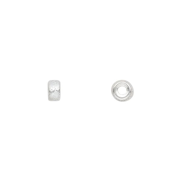 Bead, sterling silver, 5x3mm textured rondelle. Sold per pkg of 4. image number 0