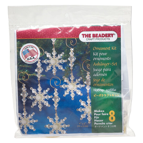 Ornament kit, The Beadery®, plastic, clear and gold, snow danglers (7332). Sold individually. image number 0