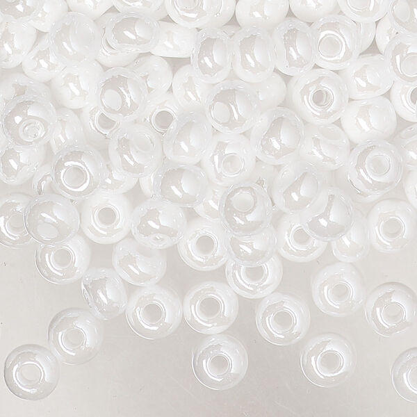 Seed bead, Preciosa Ornela, glass, opaque luster chalkwhite, #2 rocaille. Sold per 50-gram pkg. image number 0