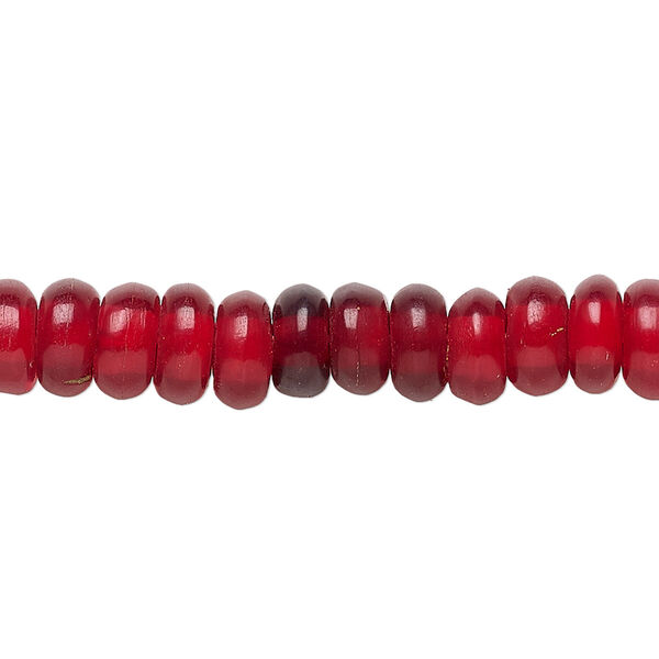 Bead, horn (dyed), red, 8x4mm hand-cut rondelle. Sold per 15-1/2" to 16" strand. image number 0