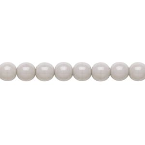 Bead, Preciosa, Czech glass druk, opaque light grey, 6mm round. Sold per 15-1/2" to 16" strand.
