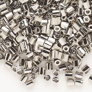 Seed bead, Dyna-Mites™, glass, opaque nickel-finished, #6 hex. Sold per 1/2 kilogram pkg.