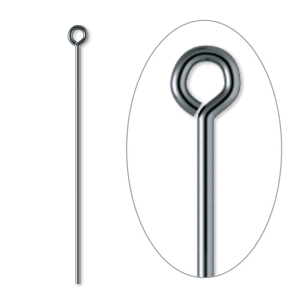 Eye pin, gunmetal-plated brass, 1-1/2 inches, 21 gauge. Sold per pkg of 100. image number 0