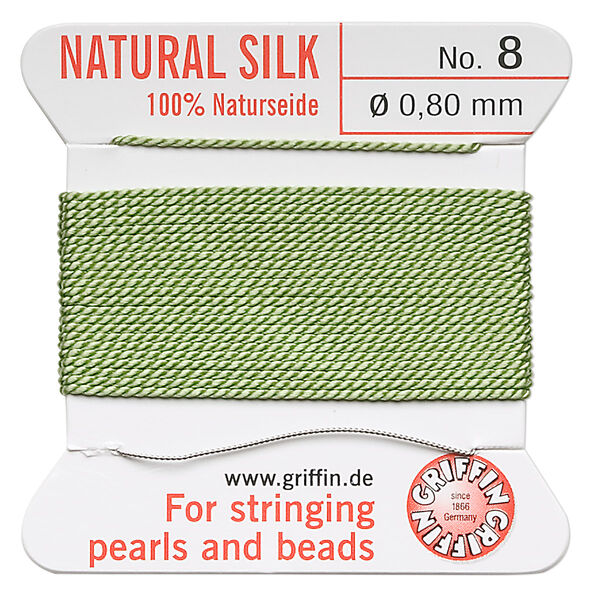 Thread, Griffin, silk, jade green, size #8. Sold per 2-meter card (approximately 78 inches). image number 0