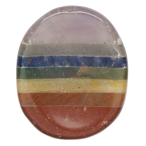 Multi-gemstone 1pkg1, oval worry stone C grade, 35x25mm image number 0