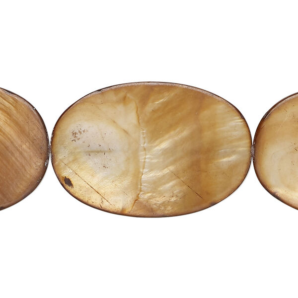 Mother-of-pearl shell 1pkg1, flat oval bead 15 inch brown 29x20mm-30x21mm image number 0