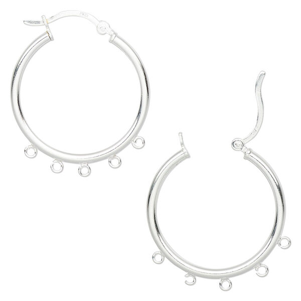 Earring, sterling silver, 27mm round hoop with 5 open loops and latch-back closure. Sold per pair. image number 0