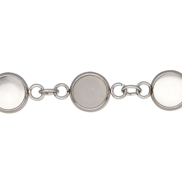 Bracelet, stainless steel, 10mm wide with (10) 8mm round settings, 7 inches with 2-inch extender chain and lobster claw clasp. Sold individually. image number 0