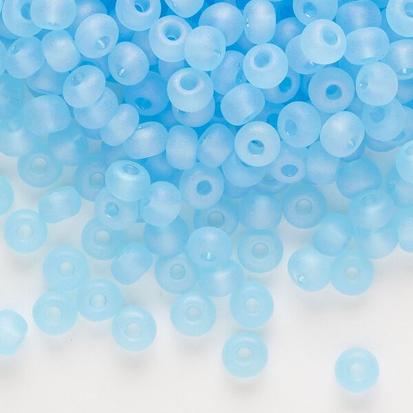 Seed bead, glass, pkg/50g, #4 round, translucent rainbow matte sky blue. image number 0