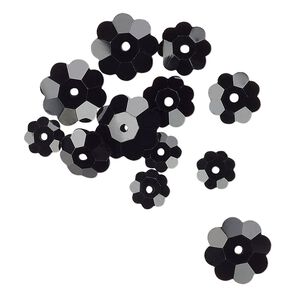 Margarita assortment 12pk opaque black, Celestial Crystal® 10x3.5mm 8x3mm 6x2mm flower bead