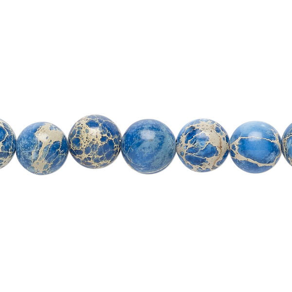 Bead, magnesite (dyed / stabilized), lapis blue, 8mm round, B grade, Mohs hardness 3-1/2 to 4. Sold per 15-1/2" to 16" strand. image number 0