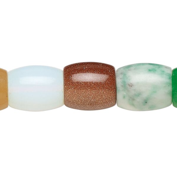 Multi-gemstone / glass 1pkg1, barrel bead 15.5-16 inch 13x12mm-14x12mm image number 0