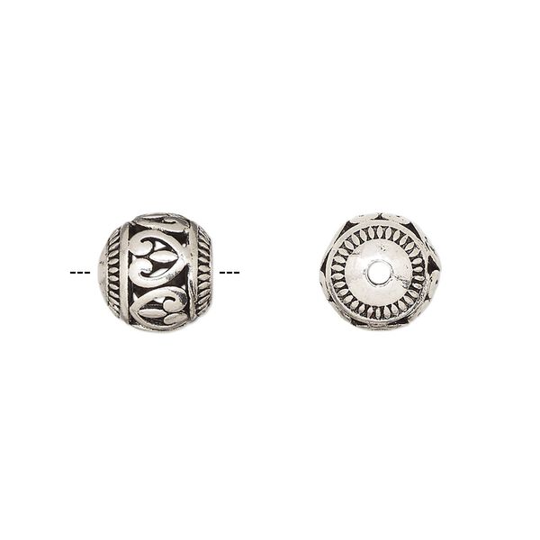 Bead, silver-finished brass, 9.5mm round with heart cutout. Sold per pkg of 2. image number 0
