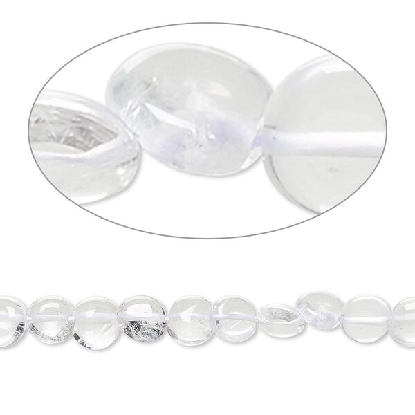 Bead, quartz crystal (natural), 5-6mm hand-cut puffed flat round, C grade, Mohs hardness 7. Sold per 14-inch strand. image number 0