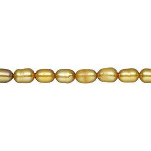 Pearl, cultured freshwater (dyed), dark gold, 4-5mm rice, C- grade, Mohs hardness 2-1/2 to 4. Sold per 15-inch strand.