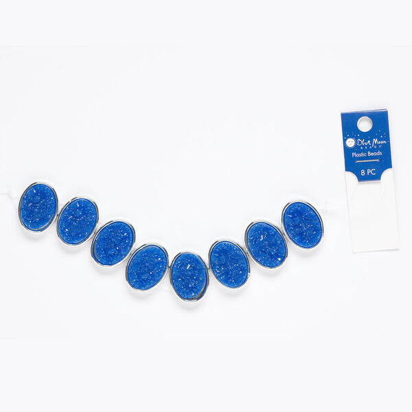 Bead, silver-coated acrylic, blue and silver, 29x22mm double-drilled single-sided druzy oval. Sold per pkg of 8. image number 0