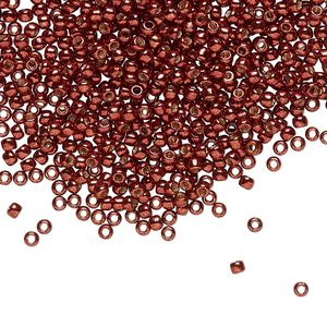 Seed bead, TOHO BEADS®, glass, pkg/7.5g, #11 round, opaque galvanized PermaFinish brick red (TR-11-PF564).