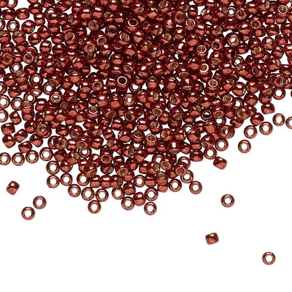 Seed bead, TOHO BEADS®, glass, pkg/7.5g, #11 round, opaque galvanized PermaFinish brick red (TR-11-PF564). image number 0