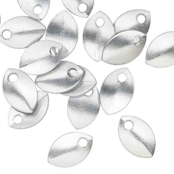 Component, anodized aluminum, silver, 11x7mm 2-sided curved scale blank with 1.5mm hole, 20 gauge. Sold per pkg of 20. image number 0