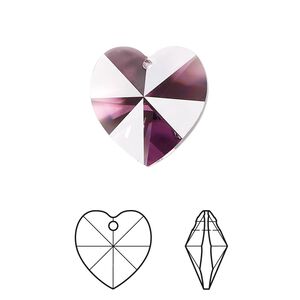 Drop 2pk amethyst, Crystal Passions® 18mm pendant heart 6228