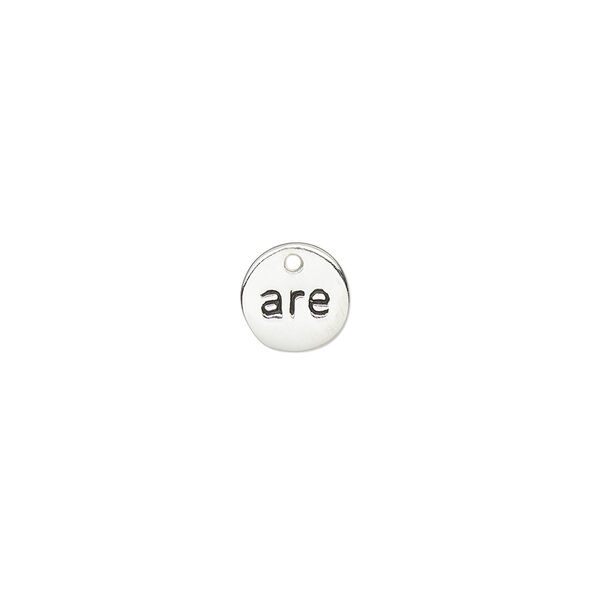 Drop, sterling silver and enamel, black, 8mm single-sided round with "are." Sold individually. image number 0
