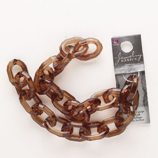 Chain, acrylic, pkg/14 inches, 18mm oval rolo, translucent brown. image number 0