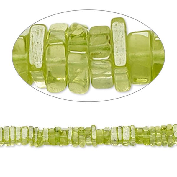 Peridot 1pkg1, hand-cut square rondelle bead natural 8 inch 4x1mm-6x2mm image number 0