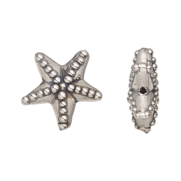 Bead, JBB Findings, sterling silver, electroformed, 19x7mm starfish. Sold individually. image number 0