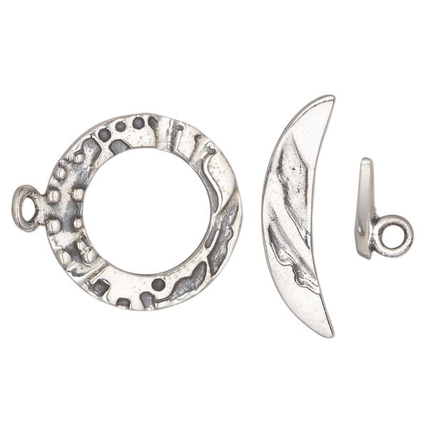 Clasp, toggle, antiqued sterling silver, 20mm fancy round. Sold individually. image number 0