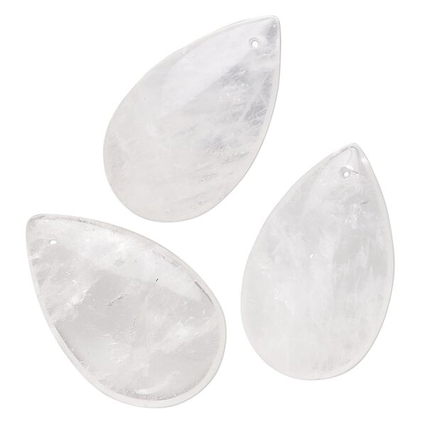 Focal, quartz crystal (natural), 25x15-6mm - 30x19mm teardrop, C grade, Mohs hardness 7. Sold per pkg of 3. image number 0