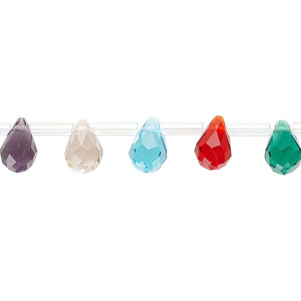 Drop mix, Celestial Crystal®, mixed colors, 9x6mm faceted teardrop. Sold per pkg of 50 drops. image number 0