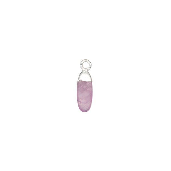 Drop, pink sapphire and electroplated silver 9.5x4mm point. image number 0