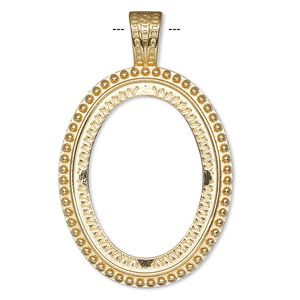 Pendant, gold-plated "pewter" (zinc-based alloy), 59x37.5mm oval with rope design and 40x30mm oval setting. Sold per pkg of 2.