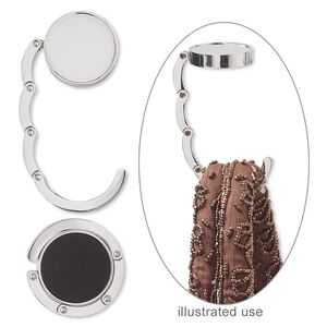 Purse hanger, nickel-plated "pewter" (zinc-based alloy), 45x5mm foldable round with magnetic closure. Sold individually.