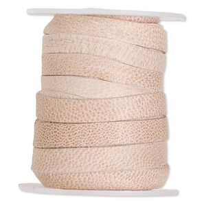 Cord, leather, natural, 5mm flat. Sold per 25-yard spool.