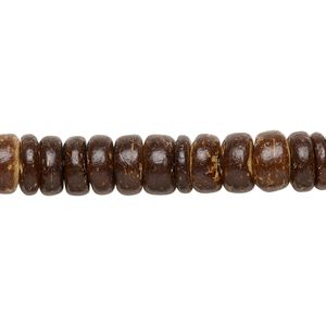 Bead, coconut shell (waxed), dark brown, 10x2.5mm-10.5x4mm hand-cut rondelle. Sold per 15-1/2" to 16" strand.