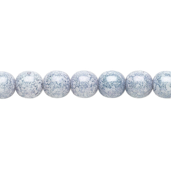 Bead, Czech glass druk, light blue granite, 8mm round. Sold per 15-1/2" to 16" strand. image number 0