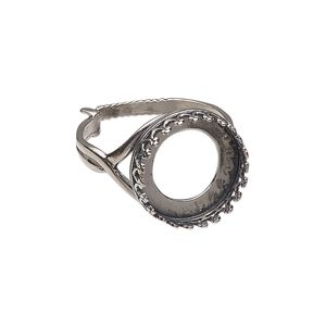 Ring, JBB Findings, antiqued sterling silver, 16mm wide with decorative trim and 14mm round bezel setting, adjustable from size 6-8. Sold individually.