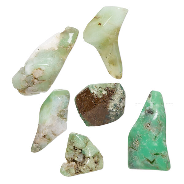 Bead mix, chrysoprase (natural), 17x15mm-33x22mm freeform with 0.6-0.8mm hole, C grade, Mohs hardness 6-1/2 to 7. Sold per pkg of 6. image number 0