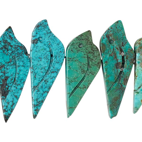 Turquoise 1pkg6, hand-cut carved bird bead 20x9mm-27x12mm image number 0