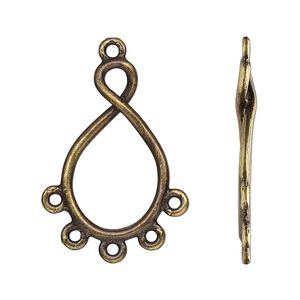 Drop, antique brass-finished "pewter" (zinc-based alloy), 26x16mm double-sided open twist with 5 closed loops. Sold per pkg of 10.