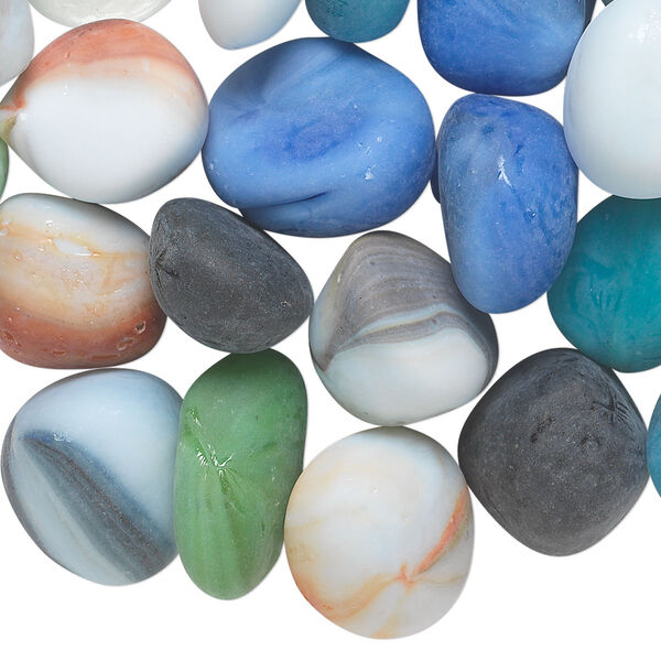 Bead mix, beach glass, mixed frosted colors, undrilled medium nugget. Sold per 1/2 kilogram pkg, approximately 50-60 pieces. image number 0