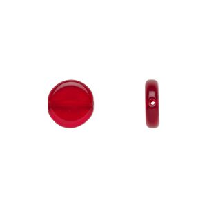 Bead, Czech pressed glass, ruby red, 10mm flat round. Sold per 15-1/2" to 16" strand, approximately 40 beads.