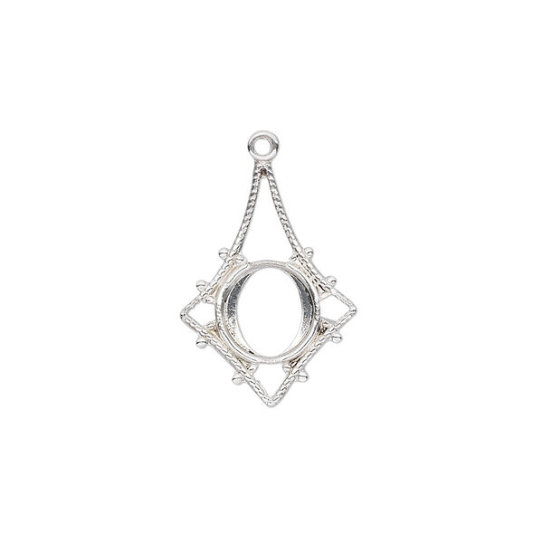Drop, sterling silver, 20x15mm fancy kite with 7mm round setting. Sold per pkg of 2. image number 0